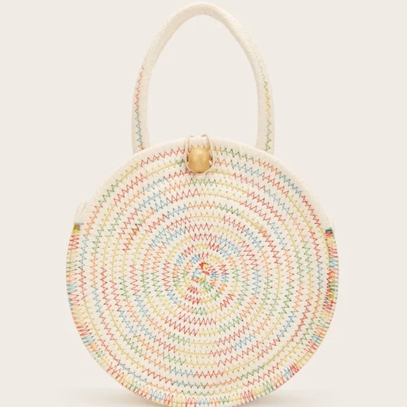 Handbags - Ball Decor Weave Round Satchel Bag